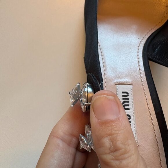 Miu Miu Black Satin Swarovski Crystal Embellished Slingback Kitten Heel Luxury - Picture 6 of 15